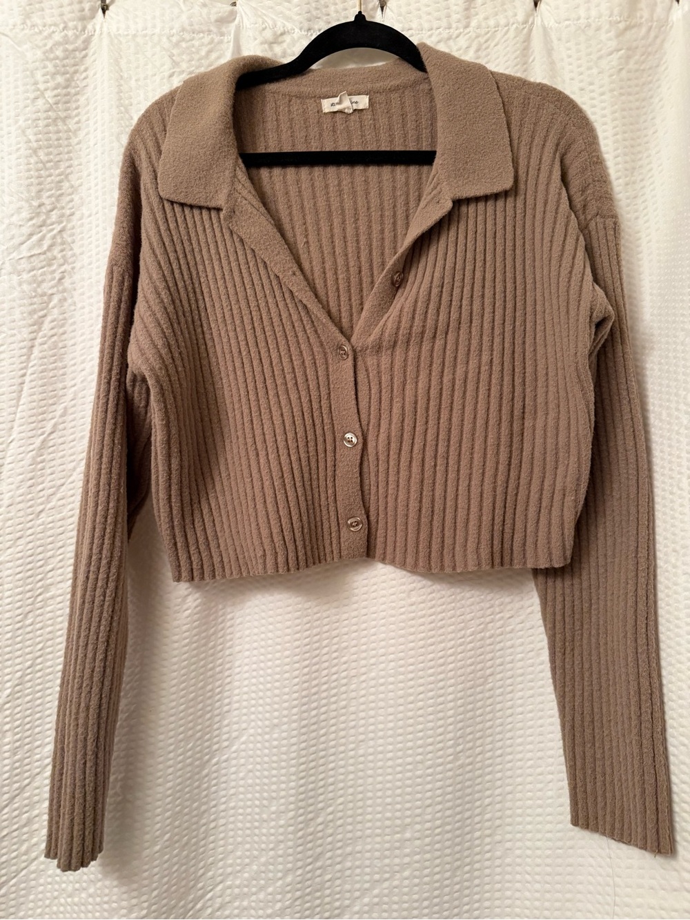 Stitch & Pine Chunky Rib Knit Collared Top Sz L Long Sleeve Crop Brown Nordstrom